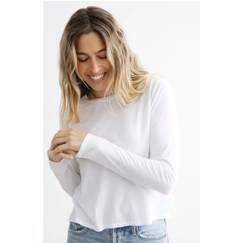 Perfectwhitetee Axel Long Sleeve White Crew Neck T-Shirt  Small S